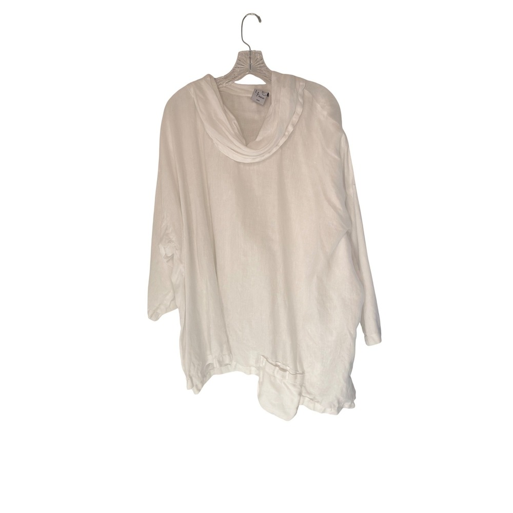La Fixsun Blouse White‎ Linen Lagenlook Long Sleeve Relaxed Coastal Large